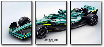 Formel-1-Autoposter | Dreiteilige Wandkunst | Aston Martin F1 Rennsport-Dekor | 3-teiliges Set