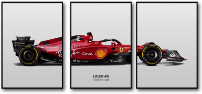 3-Piece | Ferrari | F1 |Charles Leclerc 2025 Season | Triple Panel Formula 1 Racing Car Poster | Vibrant Full-Car Profile Displays | Collector's Edition Artwork