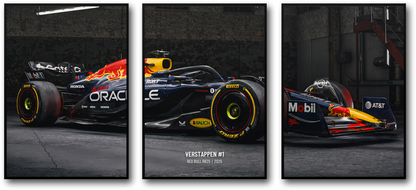 3-teilig | Red Bull | F1 | Max Verstappen Saison 2025 | Dreiteiliges Formel-1-Rennwagenposter | Lebendige Darstellung des gesamten Fahrzeugprofils | Kunstwerk in Sammleredition