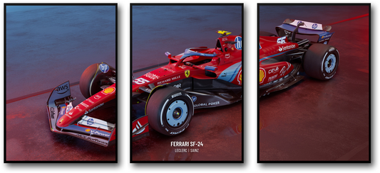 3-Piece Wall Art | Ferrari Formula 1 Racing Car Poster | Triple Panel Set | Charles Leclerc Poster | Lewis Hamilton Poster | Motorsport Home Decor