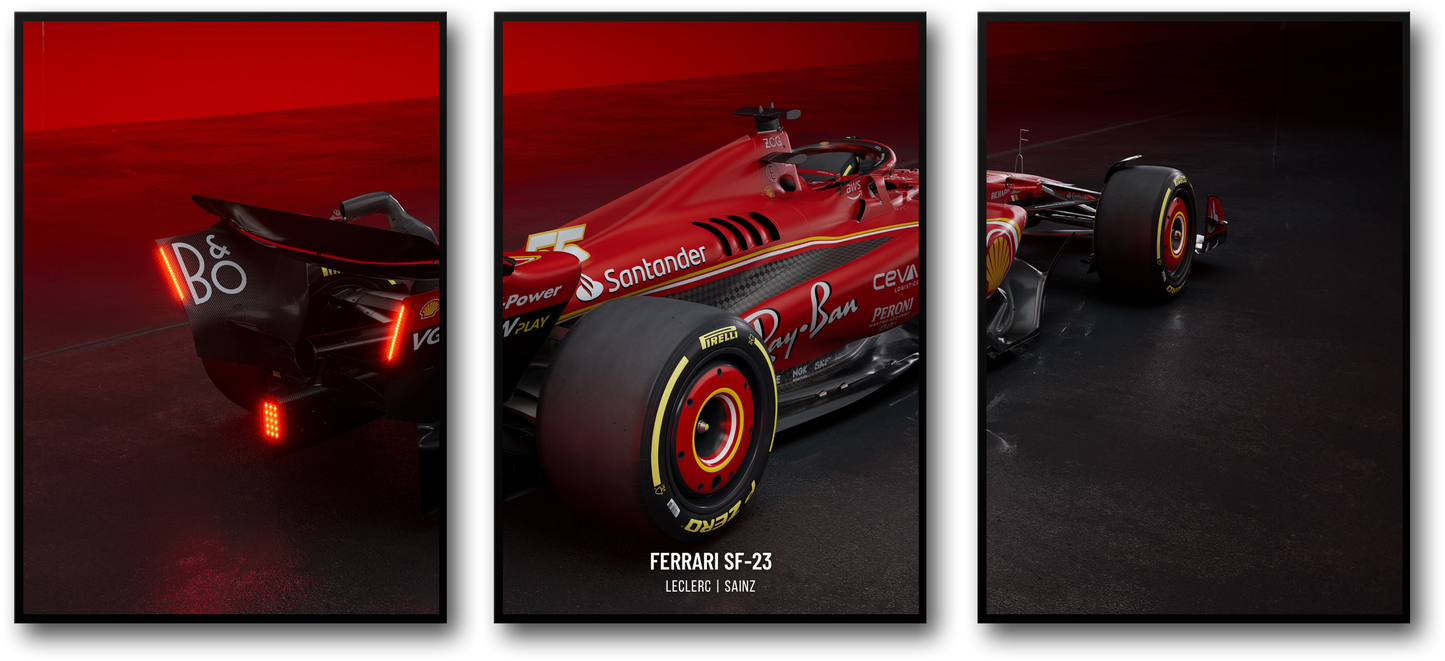 3-teilig | Ferrari F1 | Grand-Prix-Rennwagen-Poster-Set | Dreiteilige Wandkunst | Charles Leclerc-Poster | Lewis Hamilton-Poster | Formel-1-Dekor