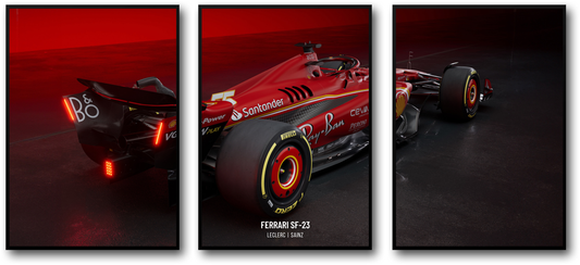 3-Piece | Ferrari F1 | Grand Prix Racing Car Poster Set | Triple Panel Wall Art | Charles Leclerc Poster | Lewis Hamilton Poster | Formula One Decor