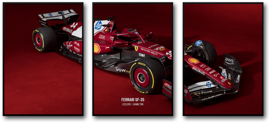 3-Piece | Ferrari F1 Racing Car Poster | Triple Panel Wall Art | Charles Leclerc Poster | Lewis Hamilton Poster | Formula 1 Inspired Decor | Motorsport