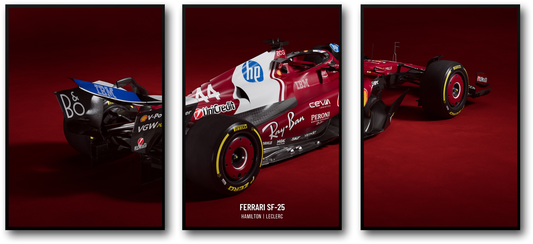 Ferrari Formula 1 Racing Car 3-Piece Canvas Wall Art | Triple Panel Sports Decor | Charles Leclerc Poster | Lewis Hamilton Poster | Motorsport Enthusiast Wall Poster