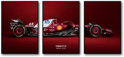Ferrari F1 Dreifach-Poster | Formel-1-Rennwagen-Kunstwerk | Charles Leclerc-Poster | Lewis Hamilton-Poster | Wandkunst-Dekor | Motorsport-Poster-Set