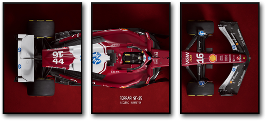 Ferrari F1 Triple Panel Poster | Multi-Panel Formula 1 Racing Art | Charles Leclerc Poster | Lewis Hamilton Poster | Scuderia Ferrari Display Decor | Motorsports Enthusiast Wall Art