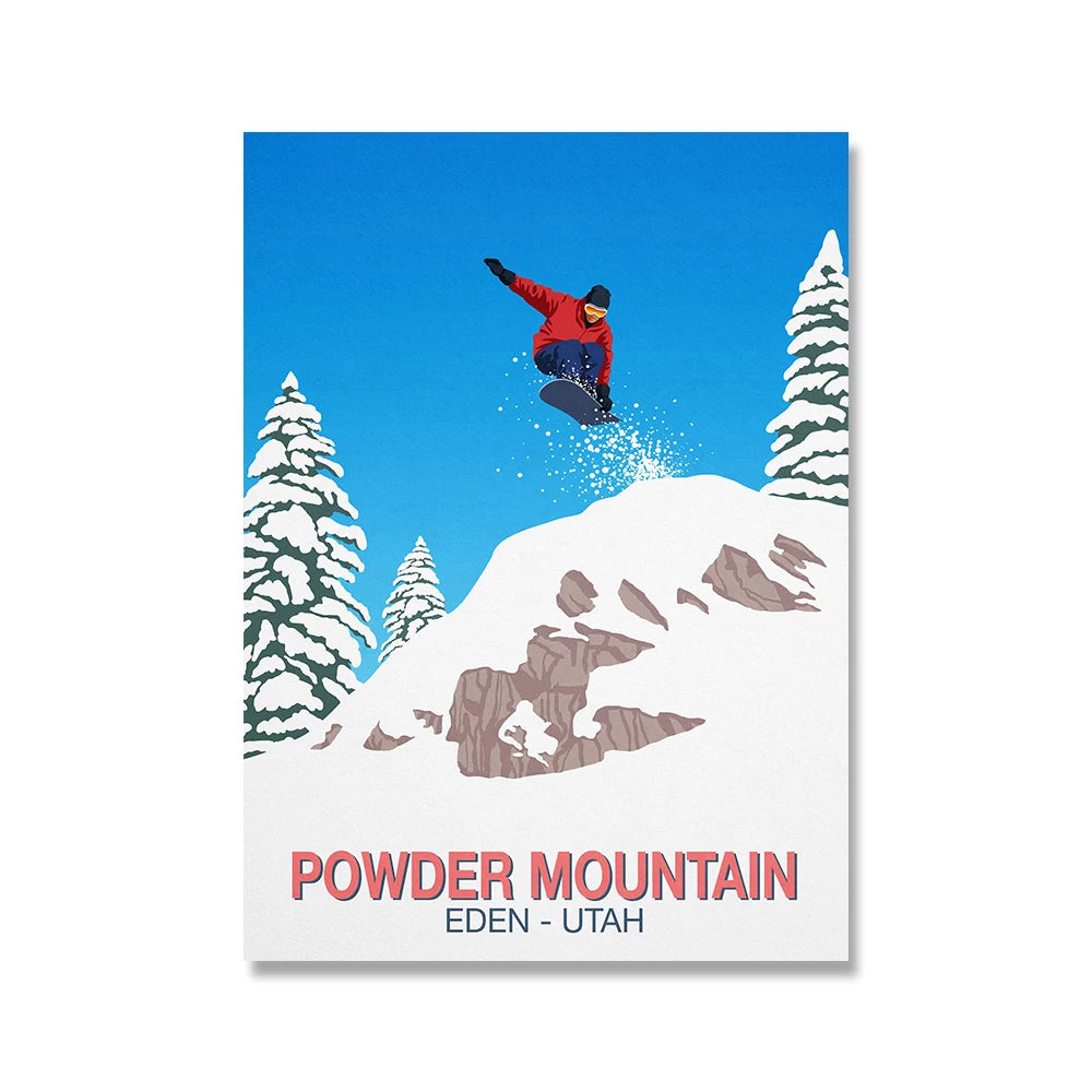 Powder Mountain Eden Utah Print | Dynamic Snowboarder in Action | Winter Sports Poster | Ideal for Snowboarding Fans