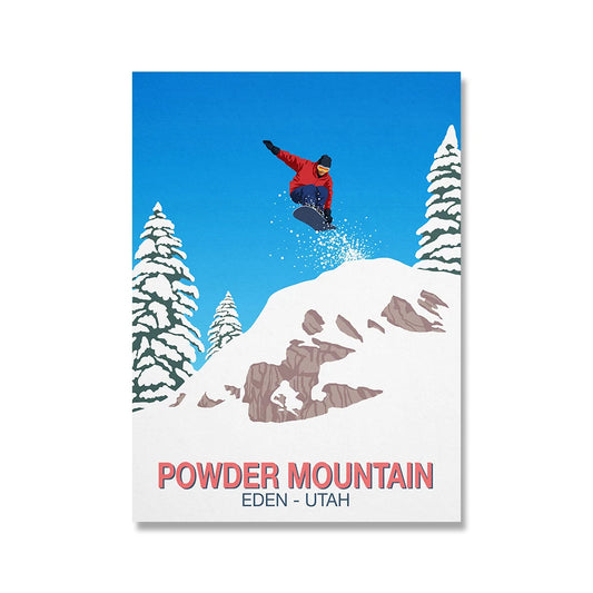 Powder Mountain Eden Utah Print | Dynamic Snowboarder in Action | Winter Sports Poster | Ideal for Snowboarding Fans