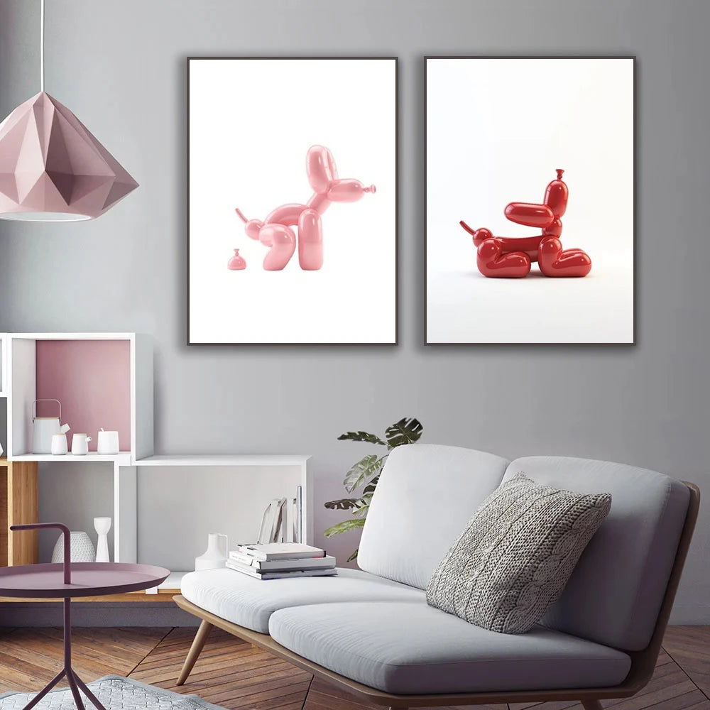 Pop Art Poster | Abstract Balloon Dog | Funny Toilet Wall Art | Modern Bathroom Canvas | Home Decor