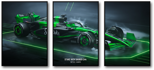 3-Piece Wall Art | Formula 1 Car Poster Set | High-Speed Racing Print | Sports Car Decor | Stake Kick Sauber F1 | Home Art Collection | Dynamic F1 Team Design | Motorsport Enthusiast Decor