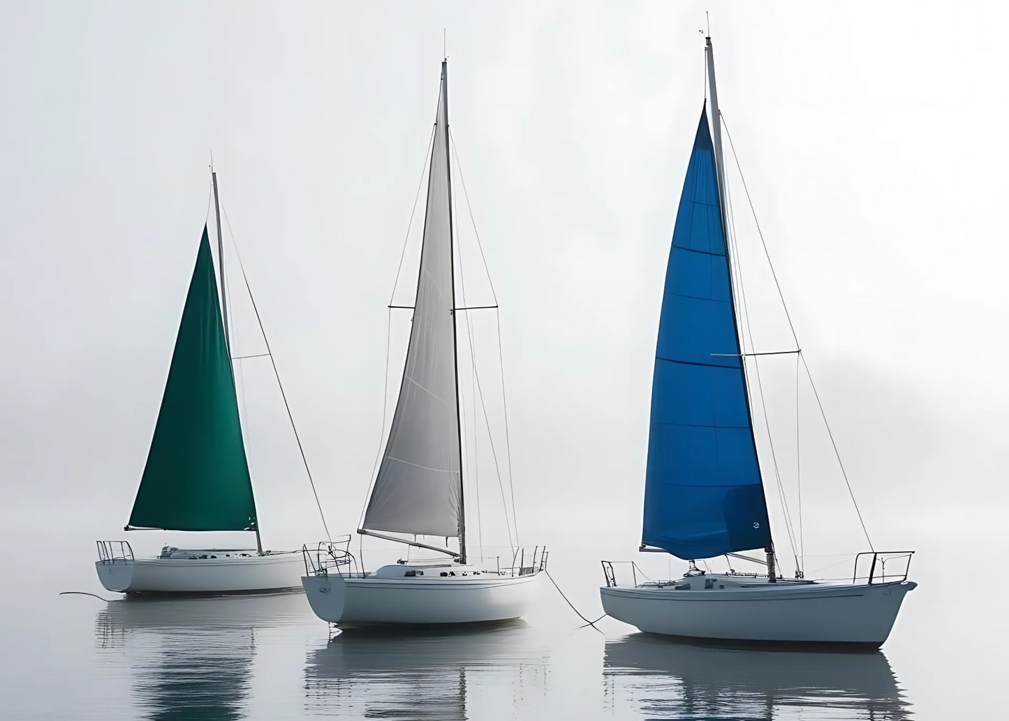 Three Sailing Boats in the Fog - Landscape