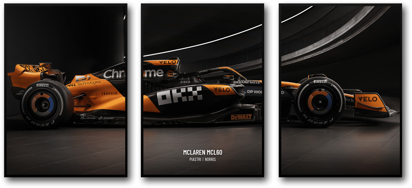 3-Piece Wall Art | McLaren F1 Car Poster Set | Modern Racing Design | Oscar Prastri Poster | Formula 1 Wall Decor | Lando Norris | Home Decor F1 Enthusiast Gift