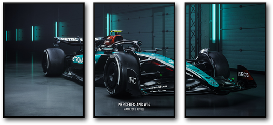 Mercedes Formula 1 Racing Car Poster | 3-Piece Wall Art | Lewis Hamilton | Triple Panel | Motorsport Decor | Home Office Decor