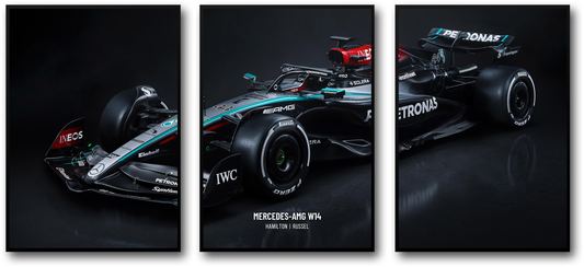 3-Piece | Mercedes AMG | F1 Car Poster Set | Lewis Hamilton | Triple Panel Wall Art | Formula 1 Racing Car Decor | Home Interior Design | Motorsport Enthusiast Gift | Unique Racing Memorabilia