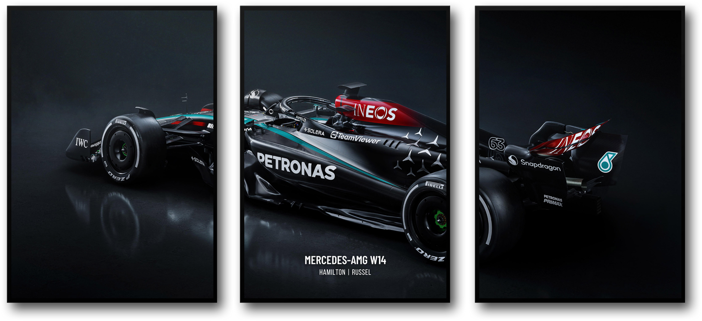 3 Piece Wall Art | Mercedes Formula 1 Car Poster Set | Lewis Hamilton Motorsports Decor | High Definition F1 Racing Prints | Home Interior Wall Decoration | Triple Panel Artwork | Race Car Fans Gift