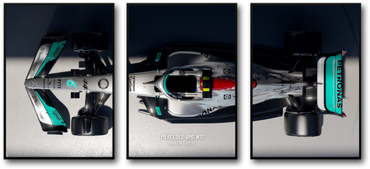 3-Piece Wall Art Print | Mercedes F1 Car Poster | Lewis Hamilton | Formula 1 Racing Team | Home Decor | Motorsport Fan | High-Quality Panel Design
