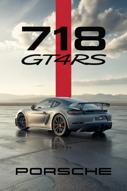 Porsche 718 Cayman GT4 RS Poster, Supercar-Wandkunstdruck, ungerahmt, mattes Papier, mehrere Größen, Automobildekor für Wohnzimmer, Büro oder Männerhöhle, Geschenk für Autoliebhaber