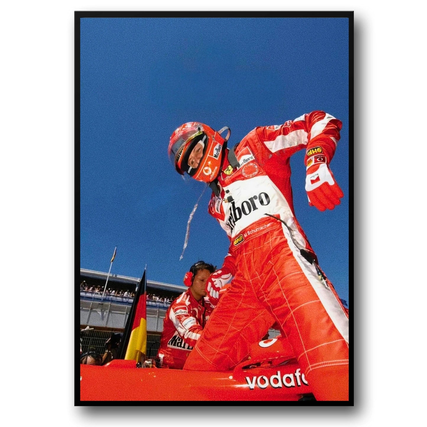 Monaco Formula 1 Poster | Vintage Grand Prix Racing Art | Ferrari F2000 | Vodafone | Michael Schumacher Grid Scene