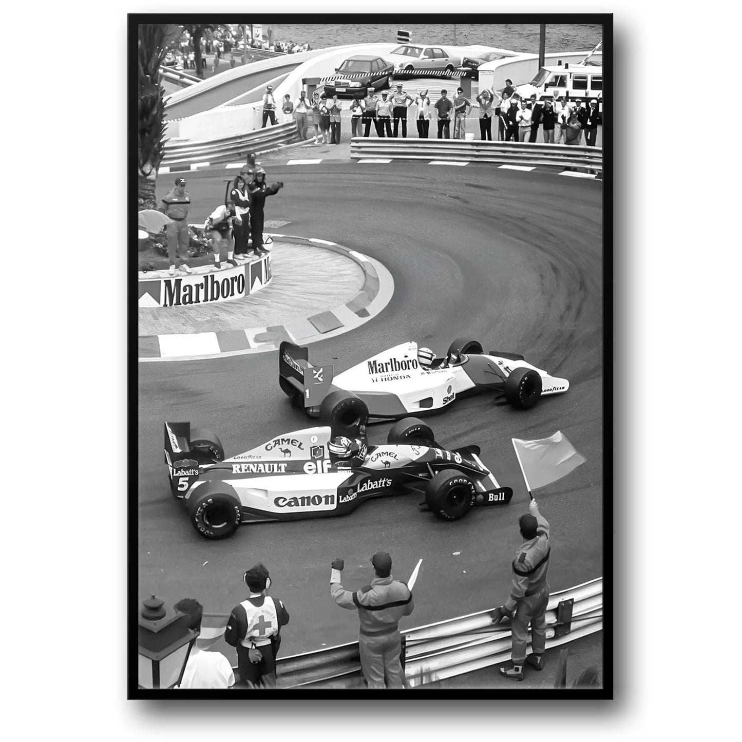 Schwarz-Weiß-Vintage-F1-Rennen | Monaco-Sportwagen-Fotoposter | Leinwandbild, Wandkunst | Wohndekor