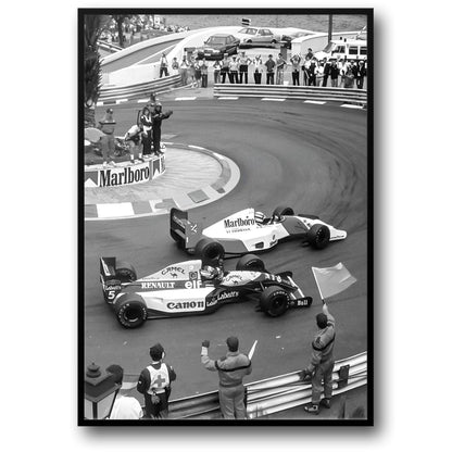 Schwarz-Weiß-Vintage-F1-Rennen | Monaco-Sportwagen-Fotoposter | Leinwandbild, Wandkunst | Wohndekor