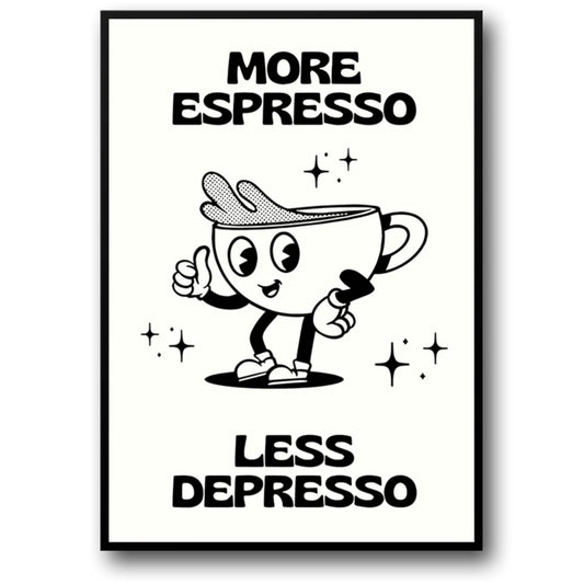 Meer Espresso Minder Depresso | Vintage Cartoon | Roze Eenvoud