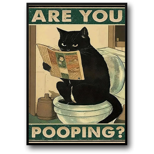 Grappige Zwarte Kat Die Krant Leest | Retro Kunst