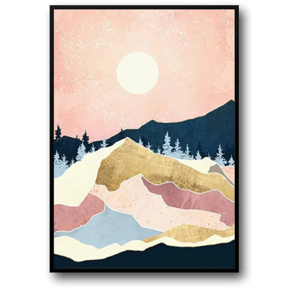 Abstraktes Bergposter | Rosa Landschaft | Kunstwerk für Heim- und Bürodekoration | Moderne Kunst | Ästhetischer Wanddruck