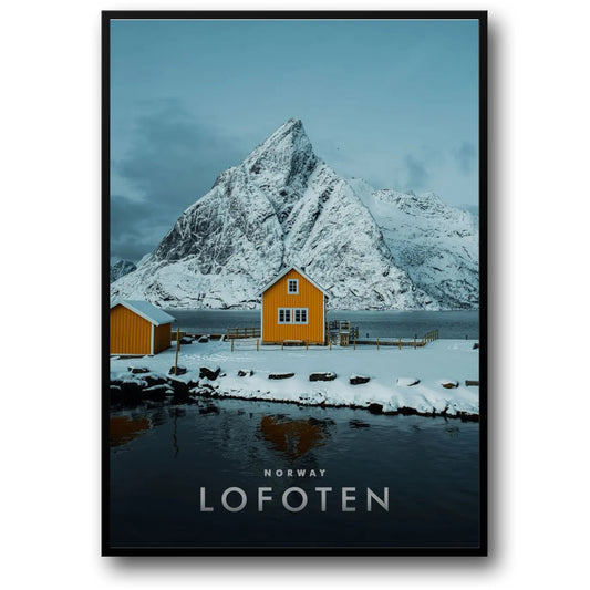Winterhütten-Poster | Lofoten-Landschaft | Norwegens Winterwunderland | Gemütlicher nordischer Rückzugsort | Wandkunst-Dekor
