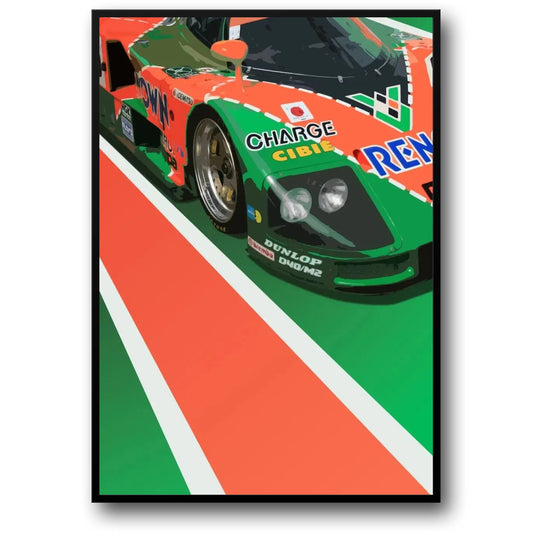 Mazda 787B | Vintage-Rennplakat | Mazdas Le-Mans-Sieger in renommierter Lackierung | Lebendige Rennplakate