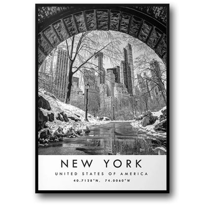 Winterwunderland | Central Park Bridge Poster | New York City Landschaftskunst | USA Landschaft