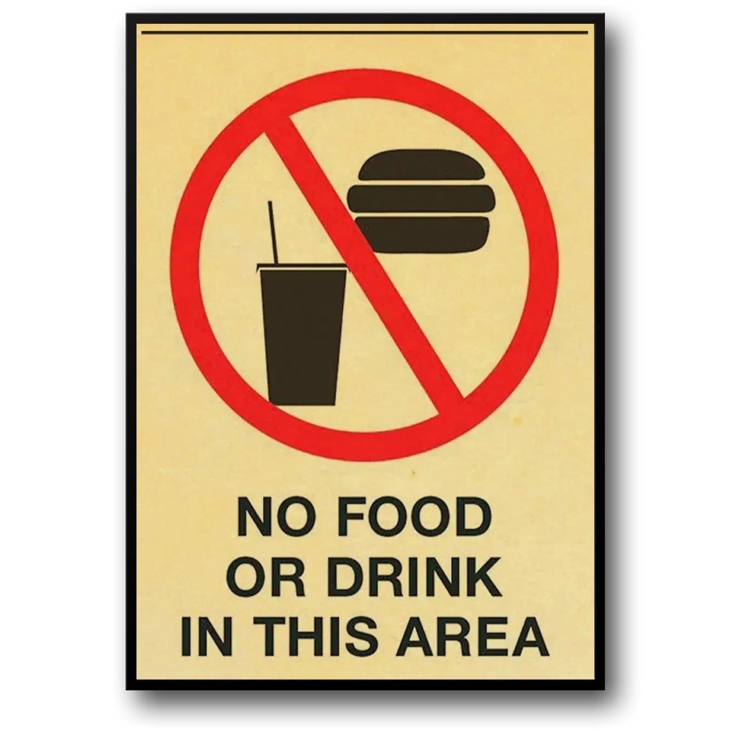 Essen und Trinken verboten | Warnplakat im Vintage-Stil