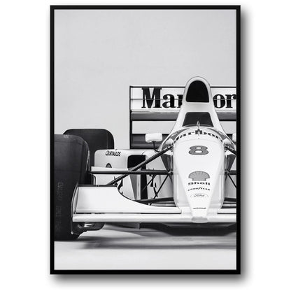 Vintage F1 Monaco Rennen | Schwarz-Weiß-Sportwagen-Kunst | Retro-Fotoposter | Leinwand-Wanddekoration