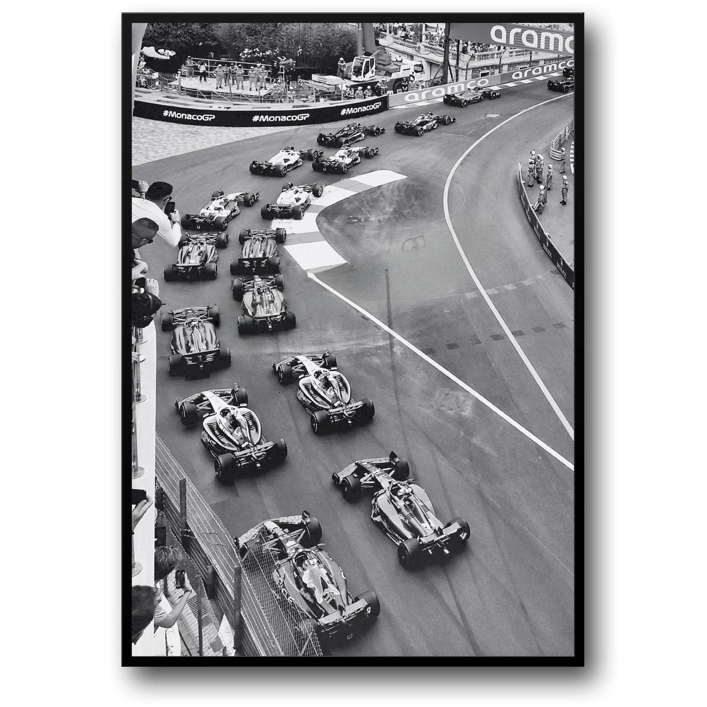 Schwarz-weißes Vintage-F1-Rennplakat | Monaco Grand Prix-Rennwagen | Wandkunst auf Leinwand für die Inneneinrichtung