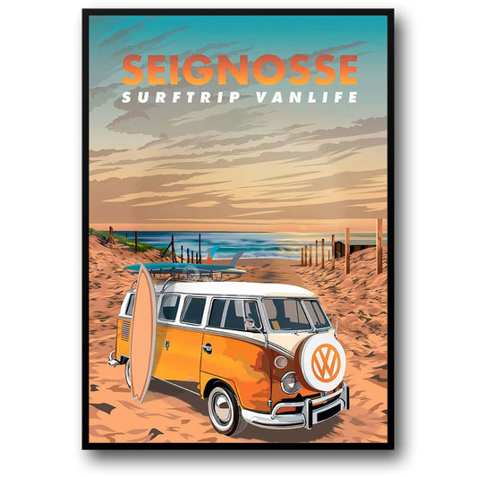 Surftrip Vanlife | Poster | Seignosse | France | The Adventurous Spirit of French Surfing Destinations | Wall Art Decor