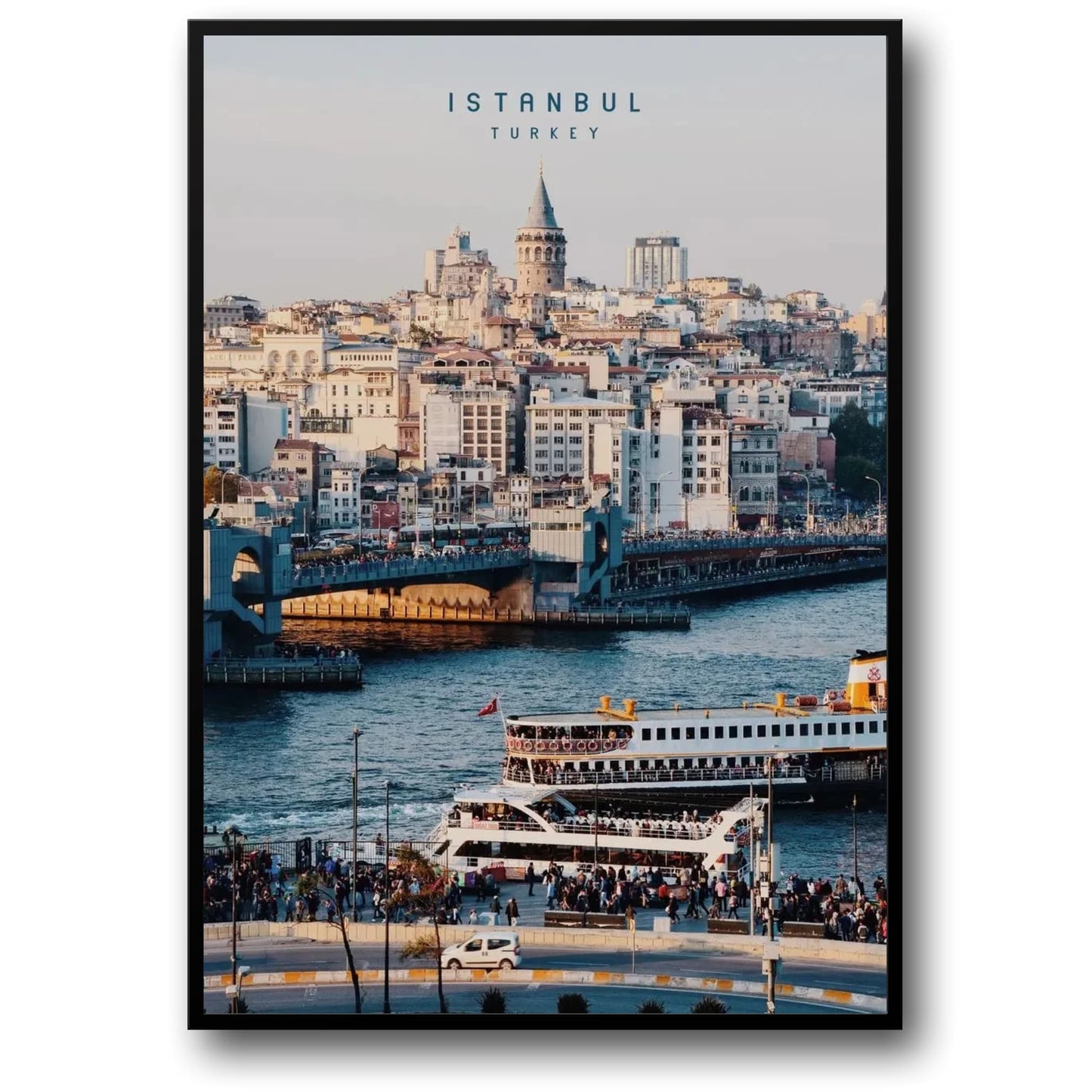 Poster der Galatabrücke | Stadtbild von Istanbul | Treibendes Leben am Goldenen Horn | Atemberaubende Wandkunst für die Inneneinrichtung | Malerische Aussicht auf Konstantinopel