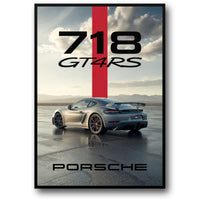 Porsche 718 Cayman GT4 RS Poster, Supercar-Wandkunstdruck, ungerahmt, mattes Papier, mehrere Größen, Automobildekor für Wohnzimmer, Büro oder Männerhöhle, Geschenk für Autoliebhaber