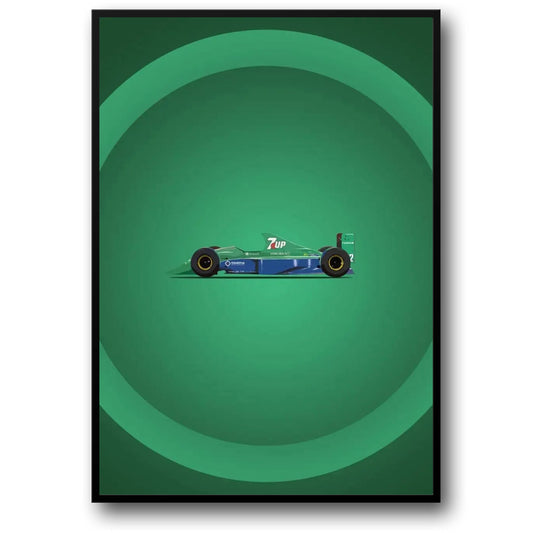 Jordan 191 F1 | Vintage-Rennplakat | Jordans erstes Formel-1-Auto in 7UP-Lackierung | Ikonische F1-Momente