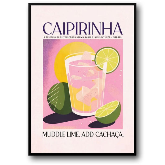 Caipirinha Cocktail | Illustrated Recipe Art | Vibrant Decor