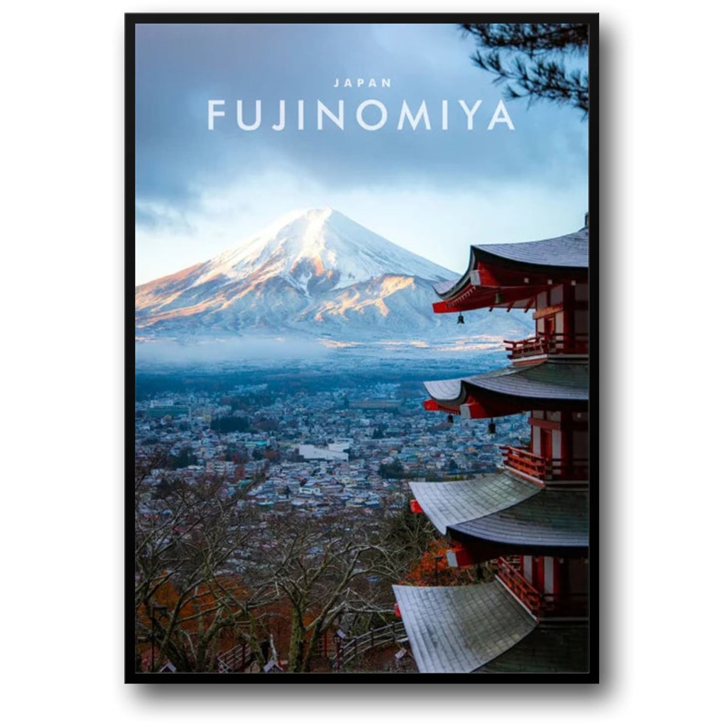 Berg Fuji und Pagode | Fujinomiya | Berühmter Vulkan und historische Architektur | Traditionelle japanische Landschaften | Poster japanischer Architektur