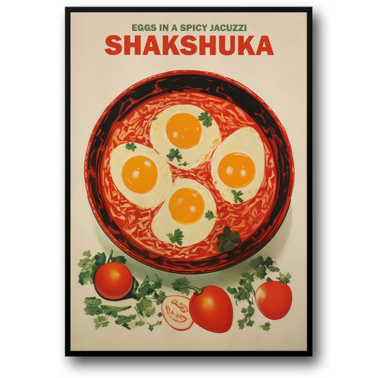 Vintage '70s Poster | Eggs in Spicy Sauce | Shakshuka Culinary Art Print | Retro Kitchen Wall Decor