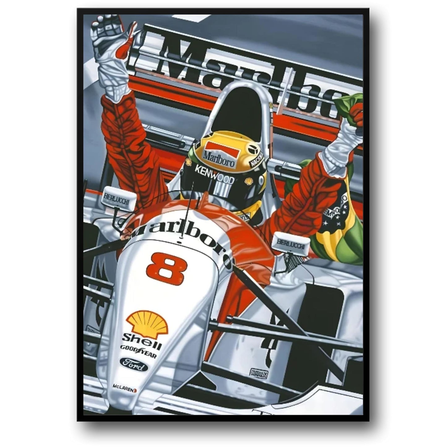 Poster mit Ayrton Senna, F1-Rennfahrer | Kunstdruck für Zuhause | Wanddekoration fürs Wohnzimmer | Schlafzimmer, Café-Eingang