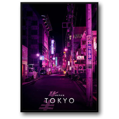 Nachtstraße in Shibuya | Tokio | Stadtbild in der Abenddämmerung | Ästhetik des urbanen Nachtlebens | Poster zur japanischen Architektur