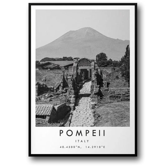 Ruinen von Pompeji | Historische Landschaft Italiens | Vintage-Reiseplakatkunst | Antike Stadtdekoration | Wand-Kunstdruck