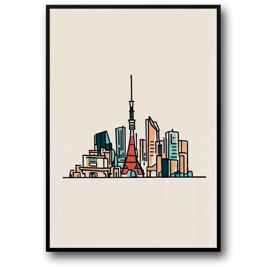 Minimalistisches Skyline-Kunstposter von Tokio | Moderne Stadtbildzeichnung | Einzigartige dekorative Wandkunst | Perfekt für Zuhause und Büro