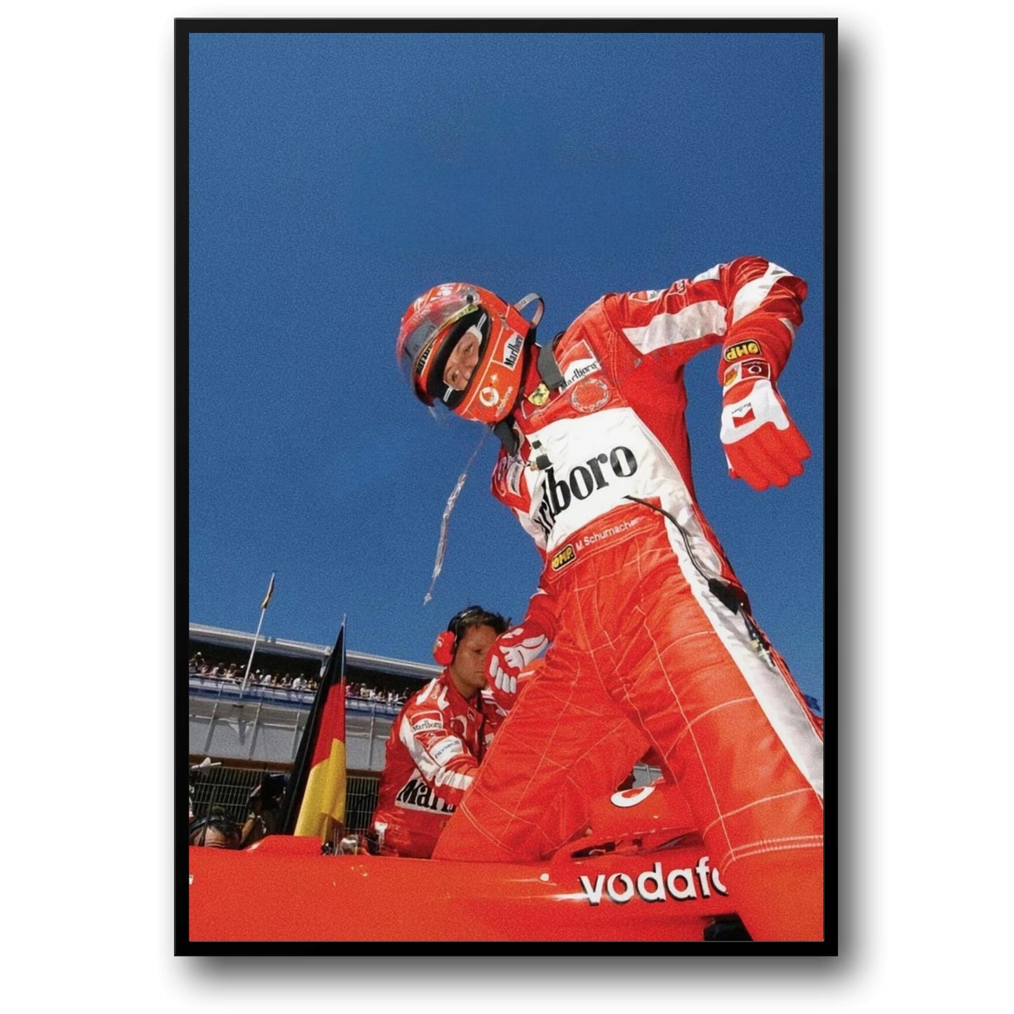 Monaco Formel 1 Poster | Vintage Grand Prix Rennkunst | Ferrari F2000 | Vodafone | Michael Schumacher Grid Szene