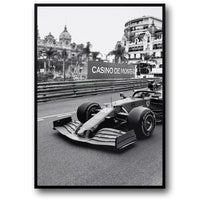 Schwarzweiß | Vintage F1 Monaco Rennen | Sportwagenfoto | Poster auf Leinwand | Wanddeko