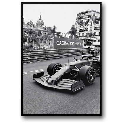 Schwarzweiß | Vintage F1 Monaco Rennen | Sportwagenfoto | Poster auf Leinwand | Wanddeko