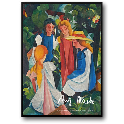 August Macke Kunstdruck | Vier Mädchen | Poster im Vintage-Stil | Wanddekoration für Zuhause | Künstlerische Reproduktion | Visuelles Kunstwerk | Deutscher Expressionismus des 20. Jahrhunderts