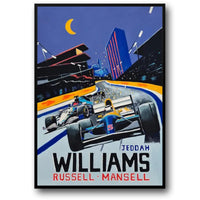 Poster der Rennszene in Jeddah | Russell & Mansell | Williams F1-Kunst | Formel-1-Erbe