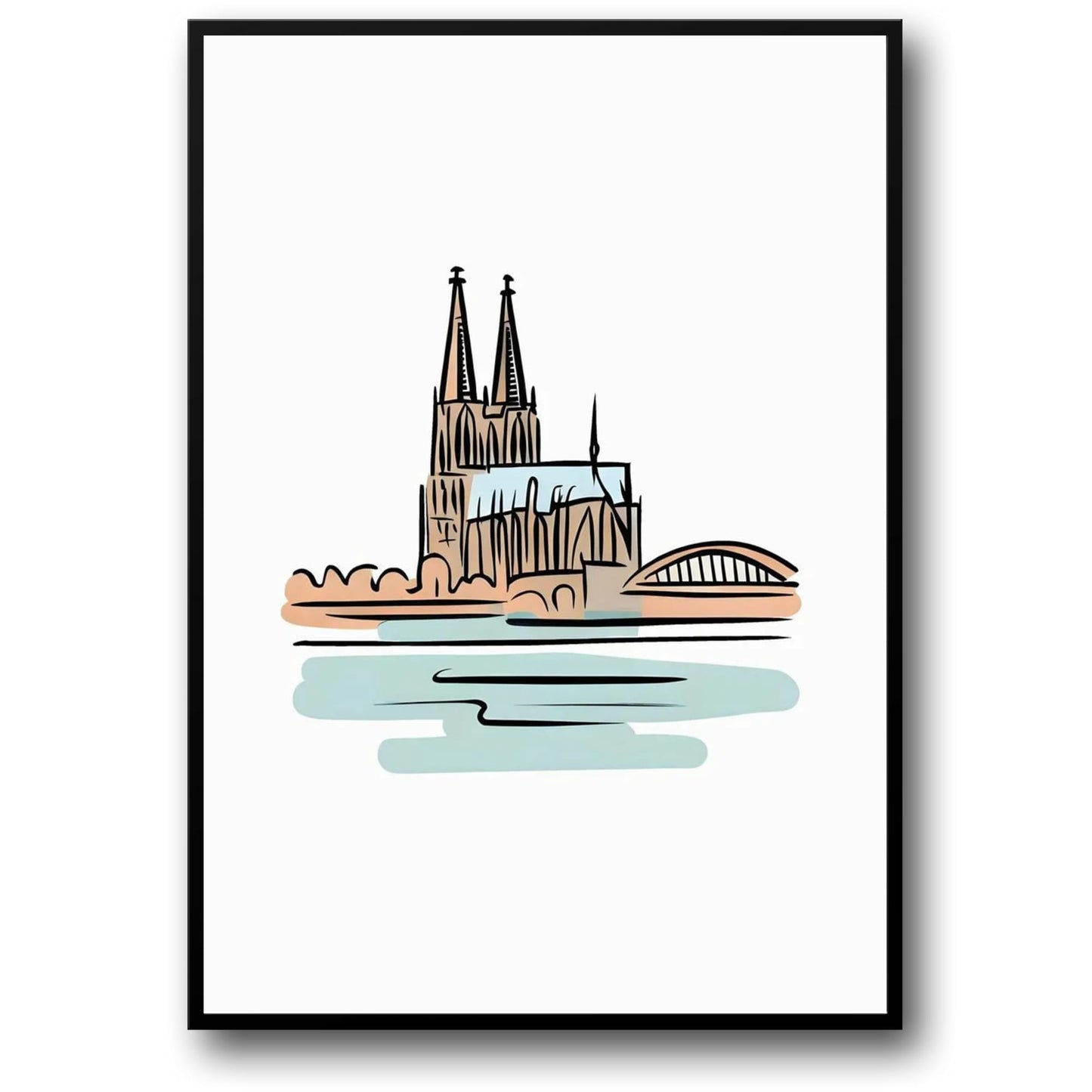 Cologne Cathedral Art Print | Minimalist Watercolor Poster | Iconic German Landmarks | Elegant Home Decor